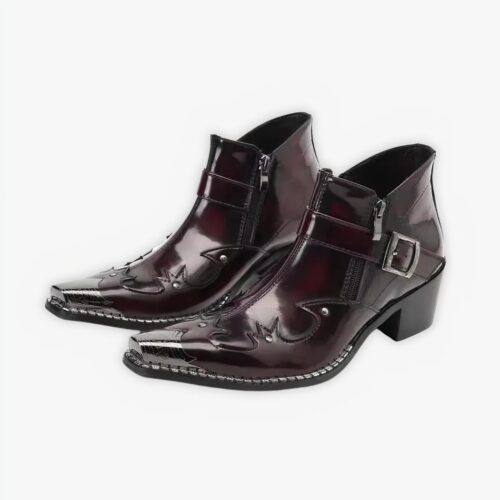 Bottines homme santiag luxueuses en cuir verni sur fond gris