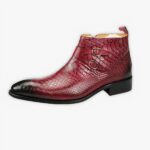 Chaussure homme santiag rouge style crocodile sur fond gris