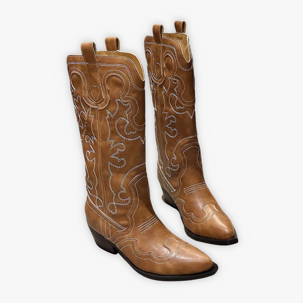 Santiag automne marron tendance au style vintage sur fond gris