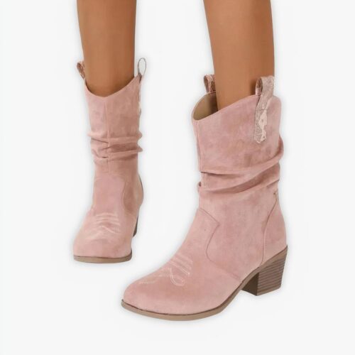 Santiag bottine femme rose en daim sur fond gris