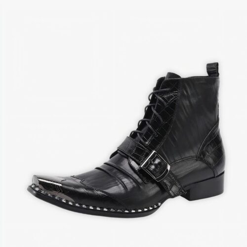 Santiag bout métal à lacets en cuir sur fond gris