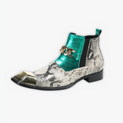 Santiag bout métal moderne style crocodile sur fond gris