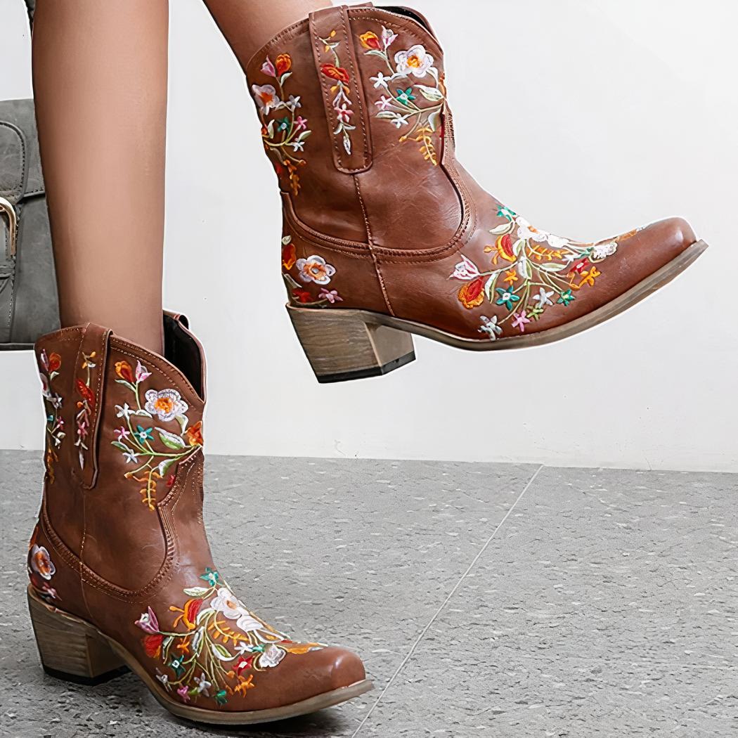 Hawkwell Bottes de cowboy brodées à bout carré avec fermeture éclair