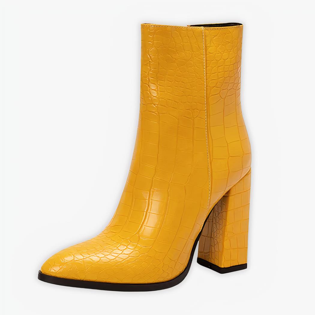 Santiag croco jaune à fermeture éclair sur fond gris