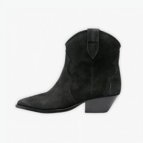 Santiag en daim élégante petit talon pour femme sur fond gris