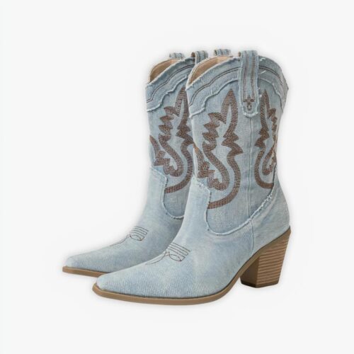 Santiag femme basse au style décontracté bleue sur fond gris