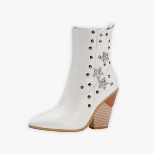 Santiag femme country cloutée avec étoiles sur fond gris
