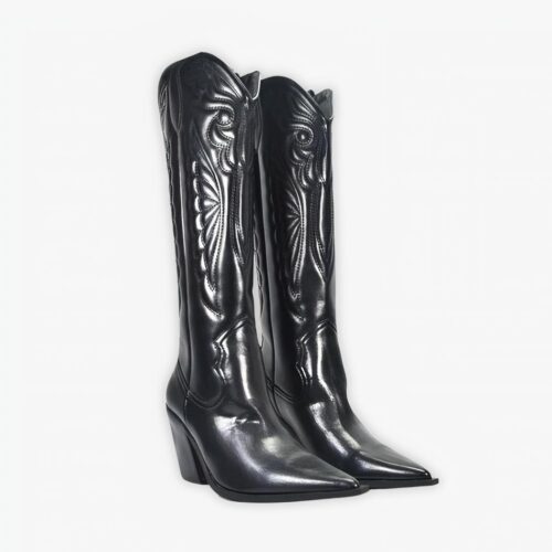 Santiag femme élégante et durable noire sur fond gris