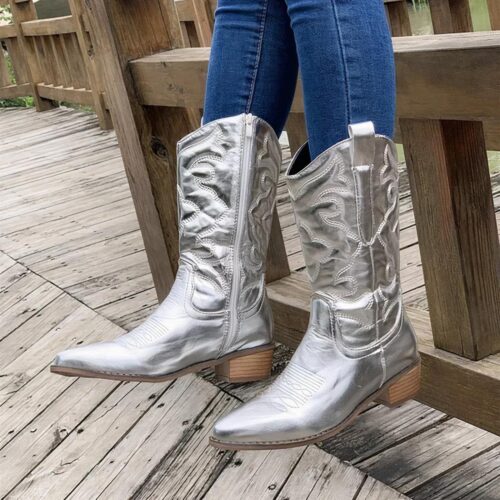 Santiag femme style cowboy en simili cuir