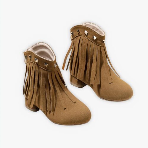 Santiag fillette marron avec franges sur fond gris