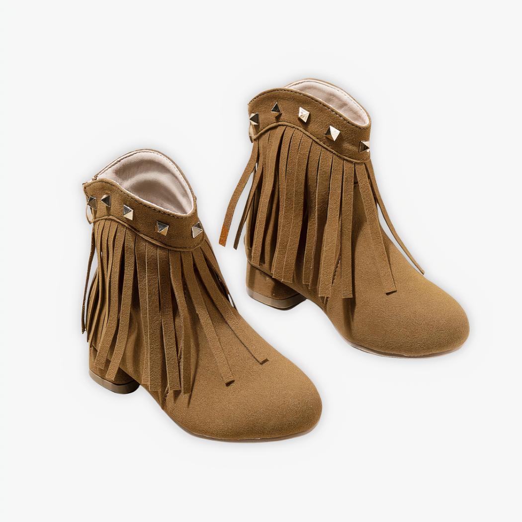 Santiag fillette marron avec franges sur fond gris