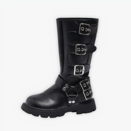 Santiag fillette moderne avec lanières réglables sur fond gris