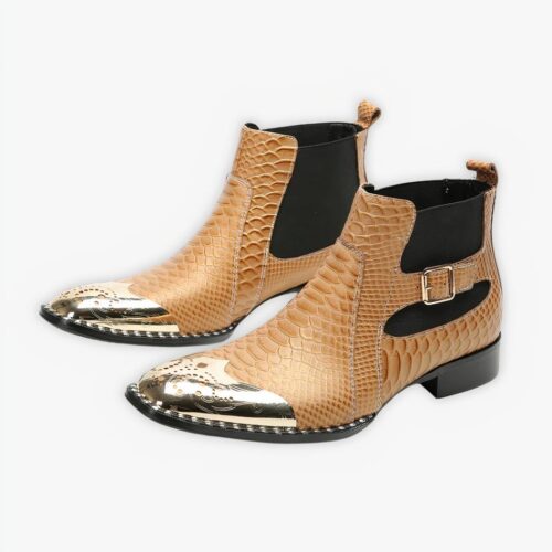 Santiag homme basse dorée et moderne en cuir sur fond gris