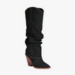 Santiag en jean noire à talon pour femme sur fond gris