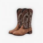 Santiag mi haute brodée de style cowboy sur gris