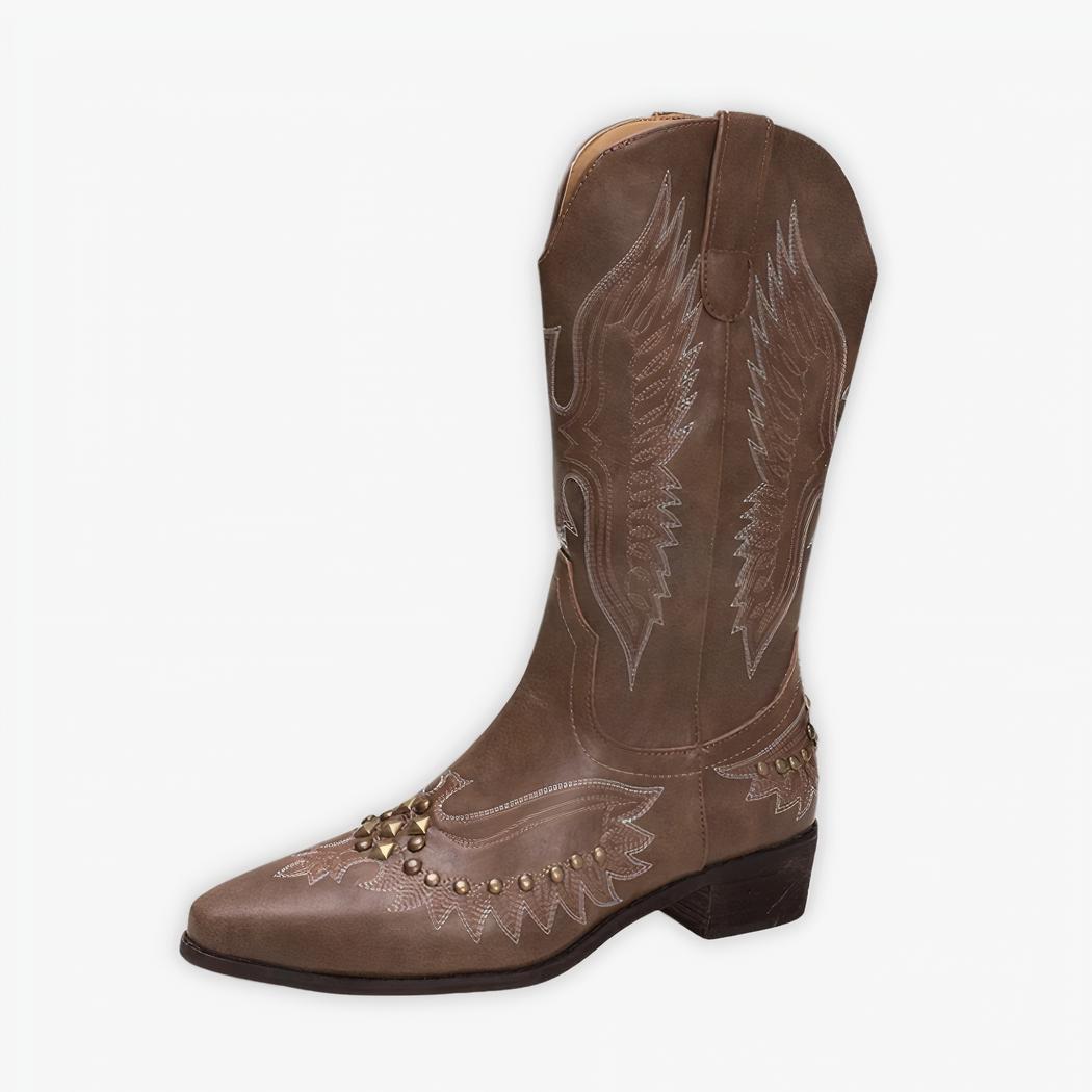 Santiag mi haute femme design ailes brodées sur fond gris