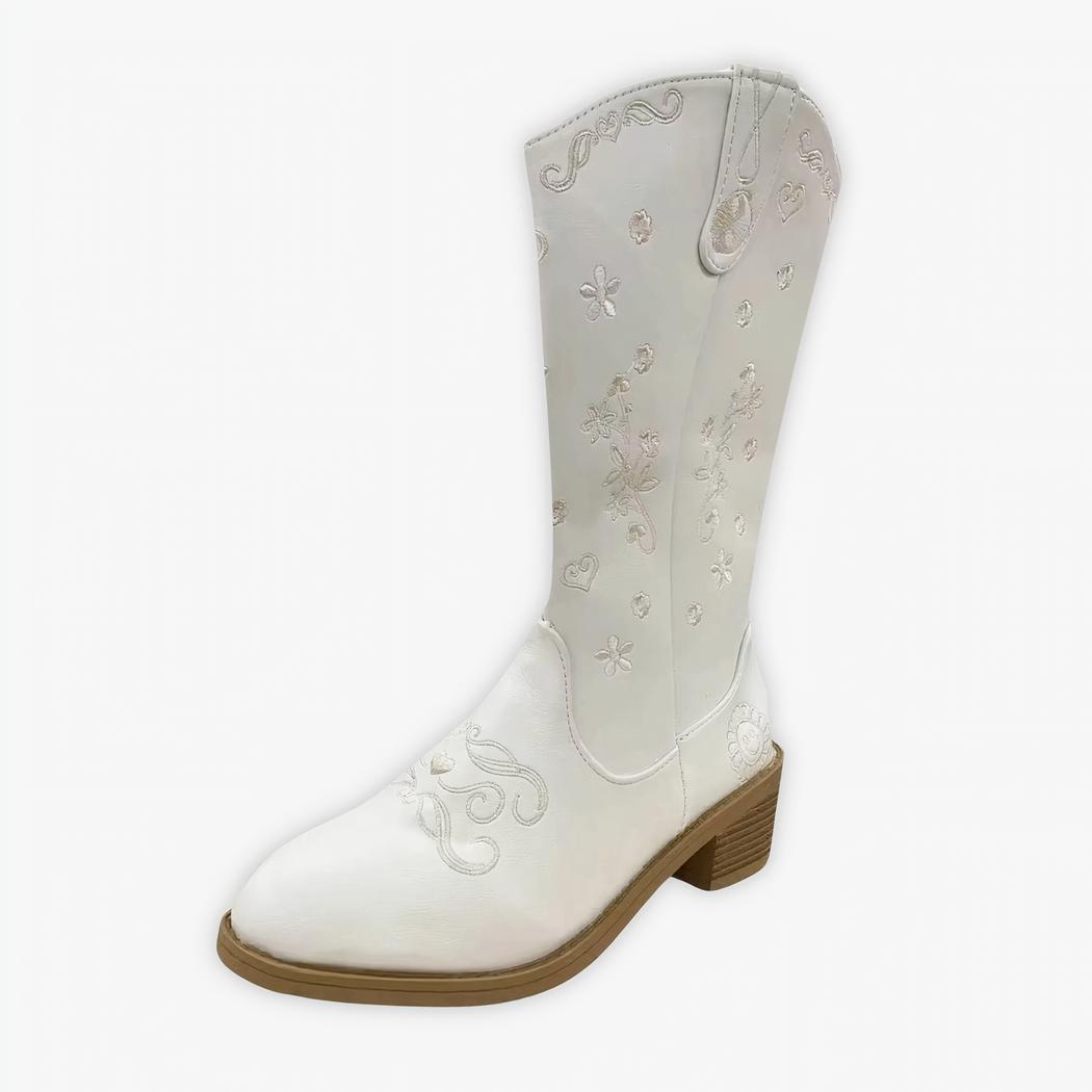 Santiag mi haute femme tendance motif floral sur fond gris