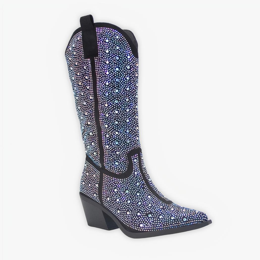 Santiag mi haute et moderne à strass sur fond gris