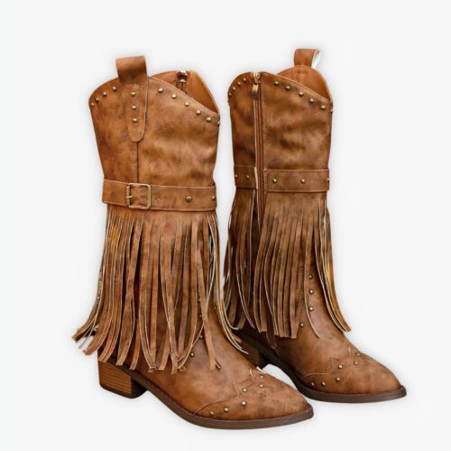 Santiag mi haute style cowboy à frange sur fond gris