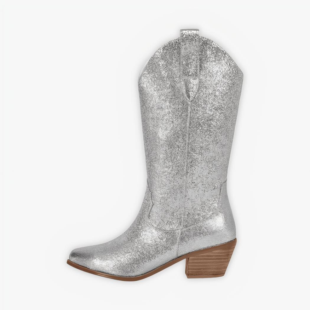 Santiag paillettes argentée de style bottine sur fond gris