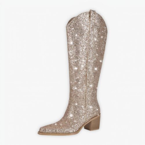 Santiag paillettes haute avec fermeture éclair sur fond gris