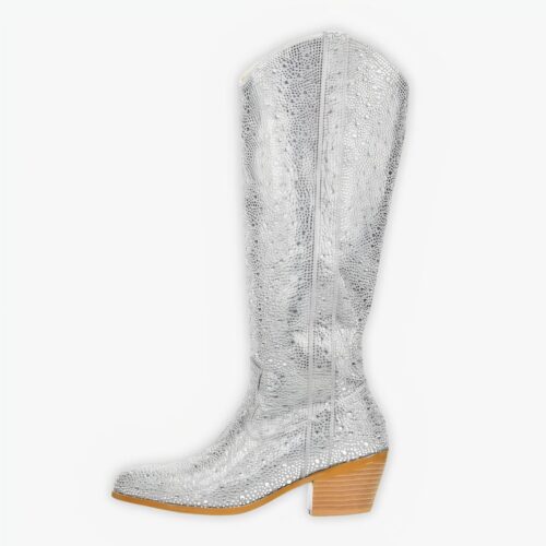 Santiag paillettes haute et luxueuse sur fond gris
