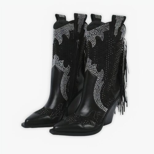 Santiag paillettes noire avec franges sur fond gris