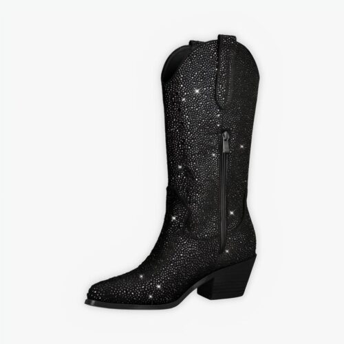 Santiag strass noire avec fermeture éclair sur fond gris