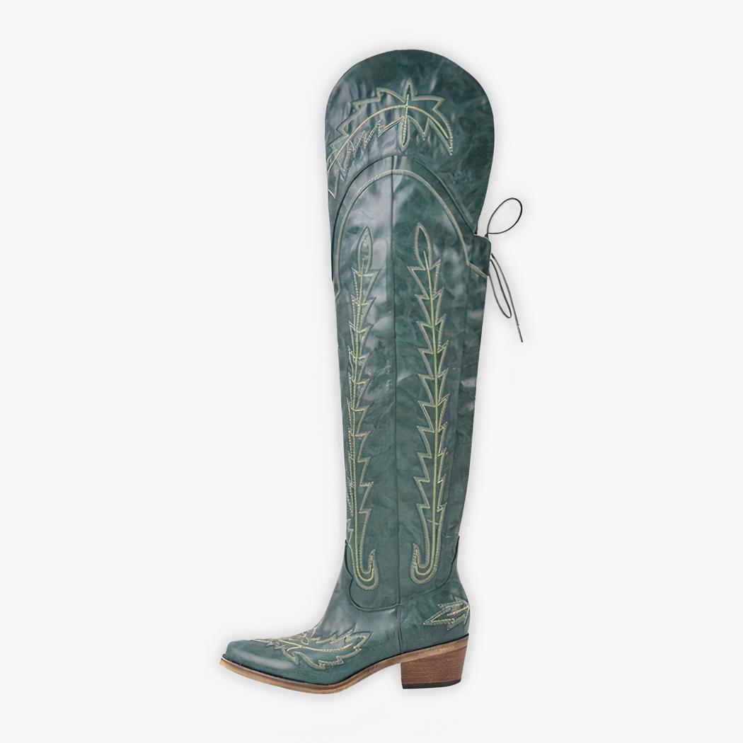 Santiag vintage haute à lacets sur fond gris