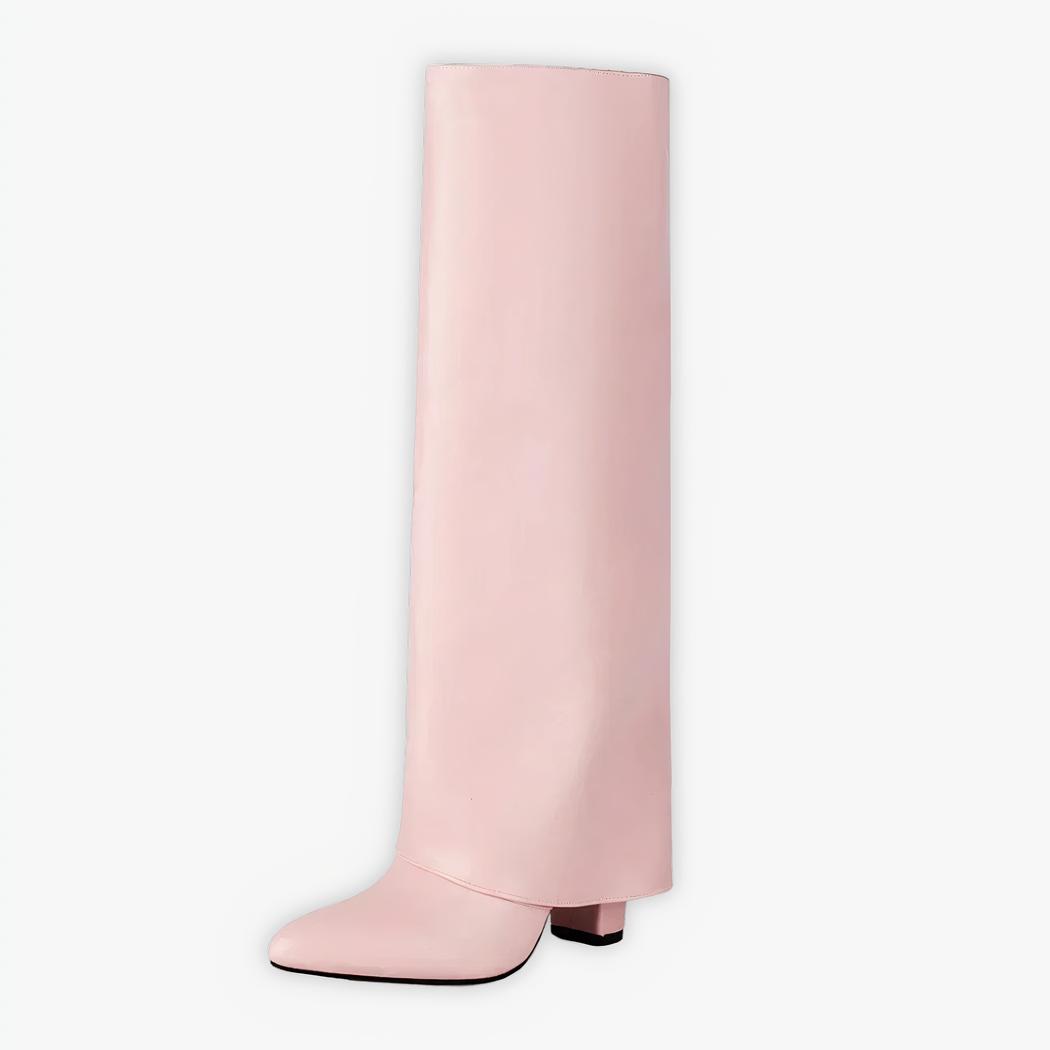 Santiag vintage rose et ample à talon sur fond gris