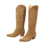 Santiag en daim marron avec talon pour femme