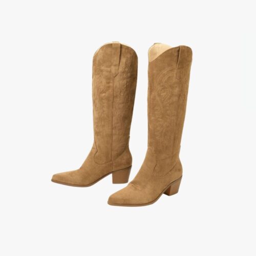 Santiag en daim marron avec talon pour femme