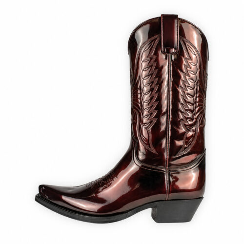Santiag homme tendance au style rétro brun foncé brillant, vue de profil